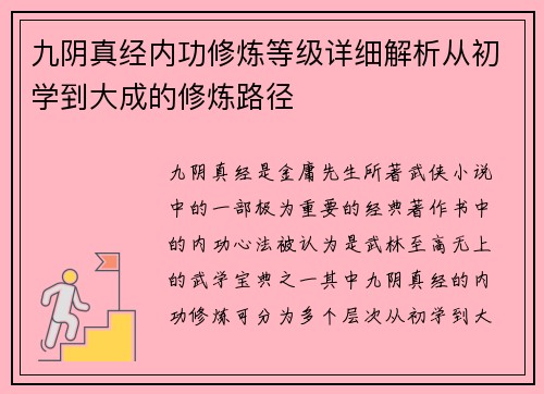 九阴真经内功修炼等级详细解析从初学到大成的修炼路径