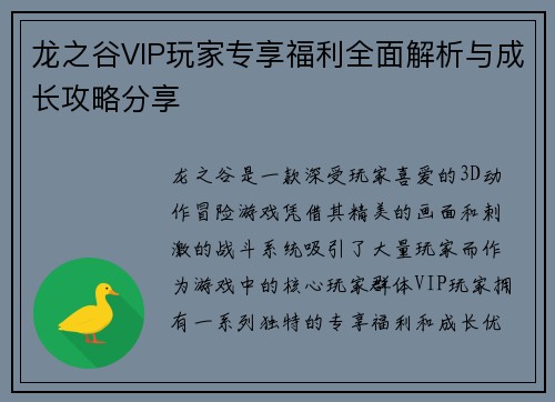 龙之谷VIP玩家专享福利全面解析与成长攻略分享